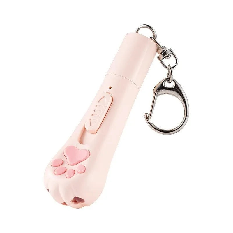 Charging cat teaser pet toy with pen light in cream white, pink, or sky blue.