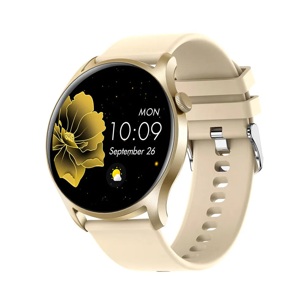 Smart watch with 1.3-inch screen showing heart rate and blood pressure measurement functions on wrist