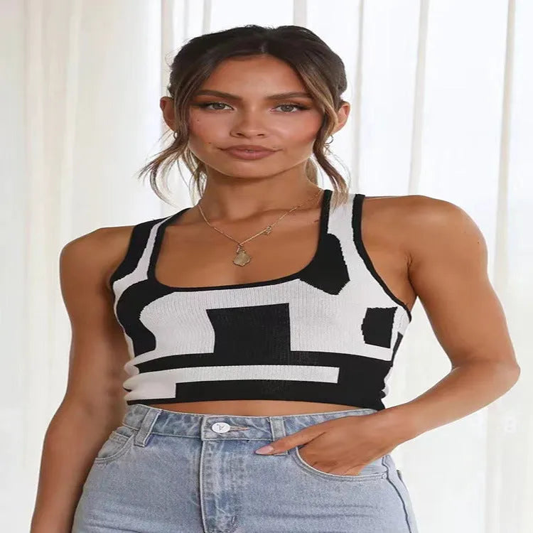 Women's U-neck camisole with contrast colour trim in slim fit polyester vest