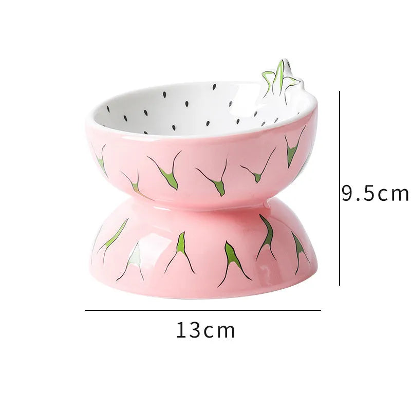 Ceramic raised cat bowl with tilted design in orange, pitaya, or watermelon colour options