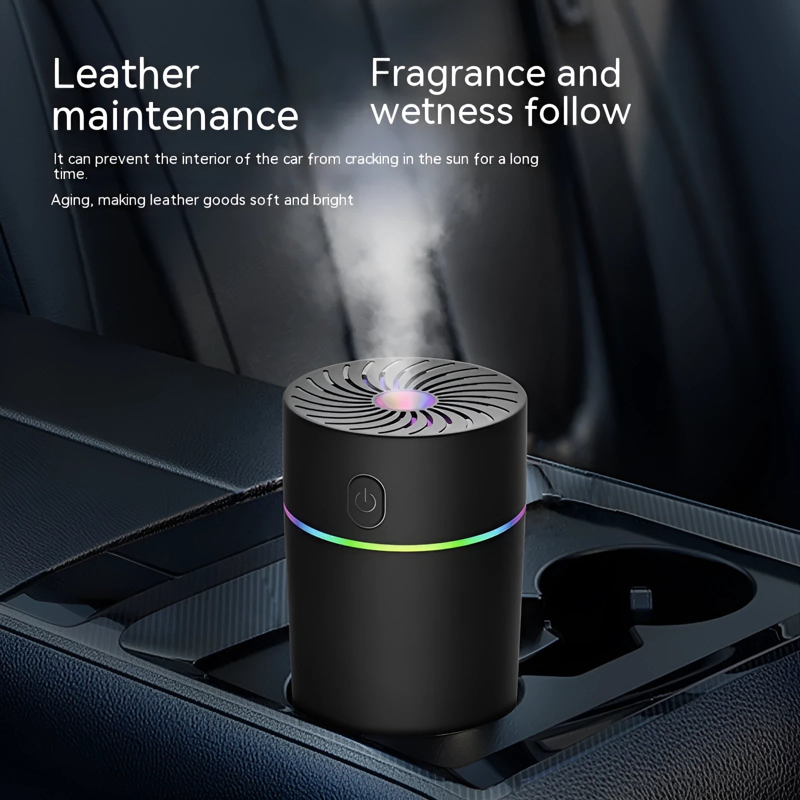 Compact car USB mini humidifier in black or white with adapter line for automobile air purification
