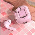 Transparent space capsule true wireless Bluetooth headset with digital display and plastic case in various colours