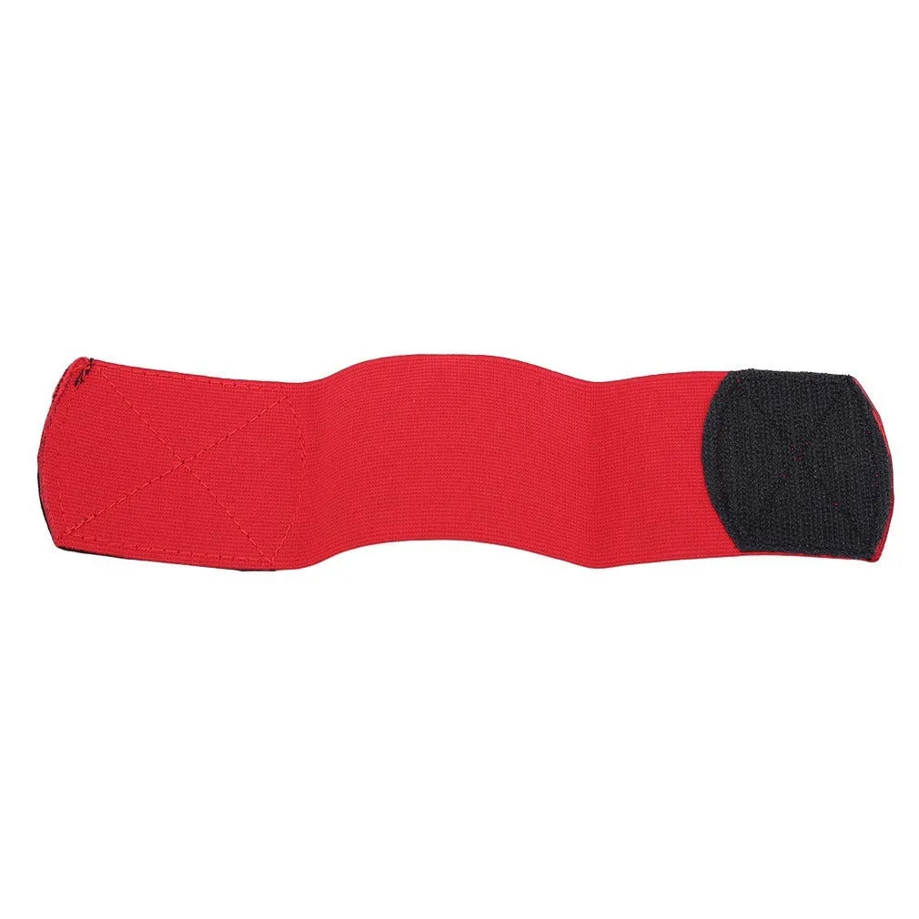 Red rubber football shin guard belt for sports equipment fastening with 25cm length