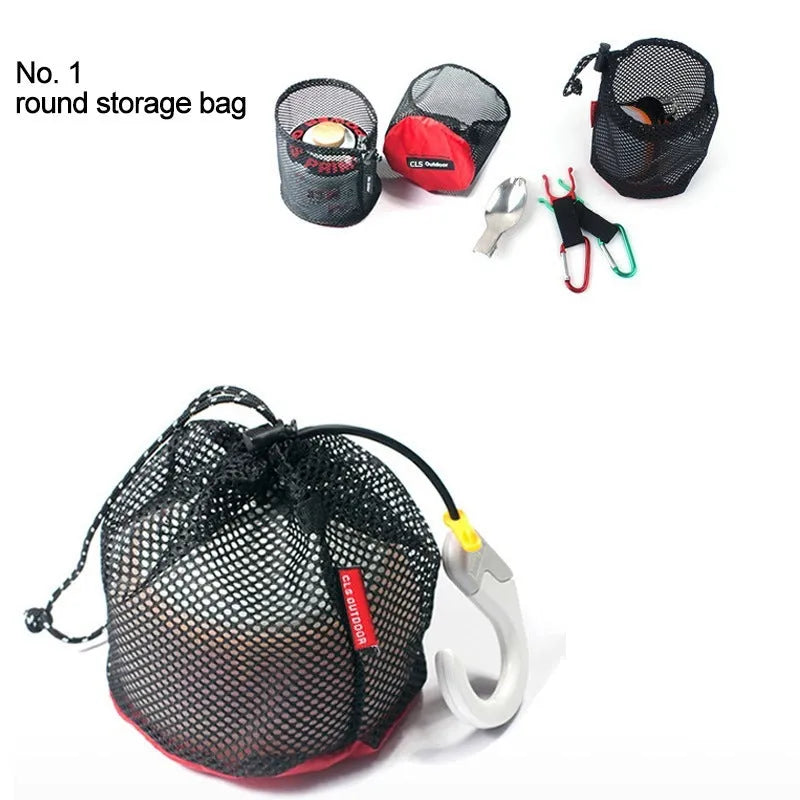 Red 5-piece outdoor travel storage bag set made of 200D Oxford cloth with mesh panels and zippers