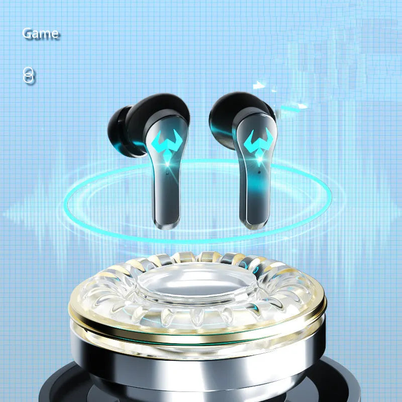 Black wireless in-ear sports headset with Bluetooth connectivity for phones and gaming