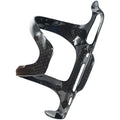 Black carbon fibre side pull bicycle water bottle cage showing mounting holes and bottle retention shape