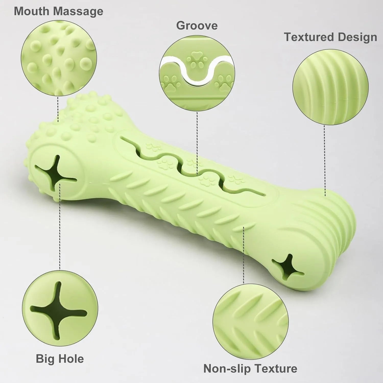 Blue bone-shaped natural rubber dog chew toy for aggressive chewers and teeth cleaning