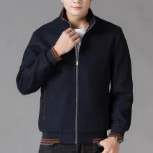 Men's grey fleece zip-up jacket with side pockets on a hanger