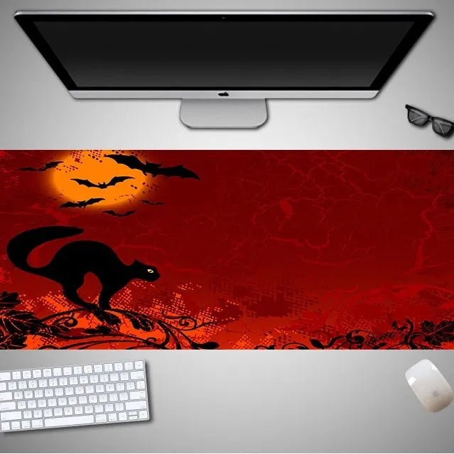 Oversized Halloween-themed mouse pad with graphic design on non-slip rubber cloth surface