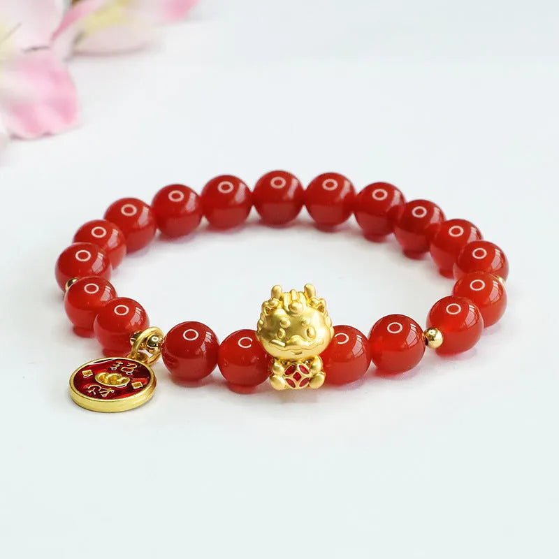Red agate bead bracelet for Chinese zodiac dragon, beads are 8mm.