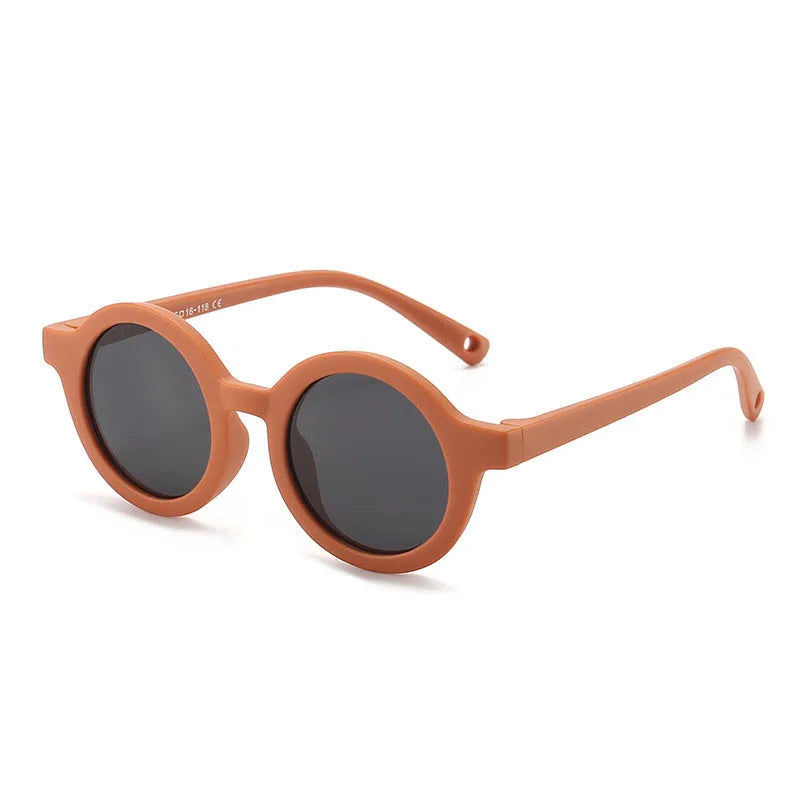 Children's silicone sunglasses with round frame and polarised lenses in multiple colours for 0-3 year olds