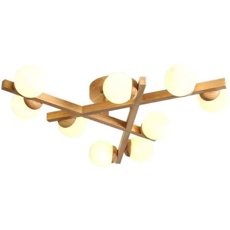 Wooden style ceiling light fixture with modern Nordic design and three light heads