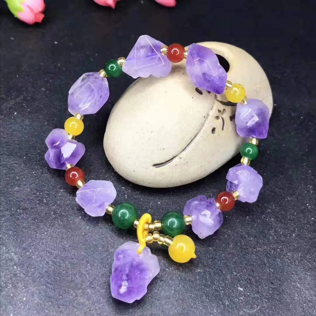 Natural shaped amethyst bracelet with fu character element for women's jewellery