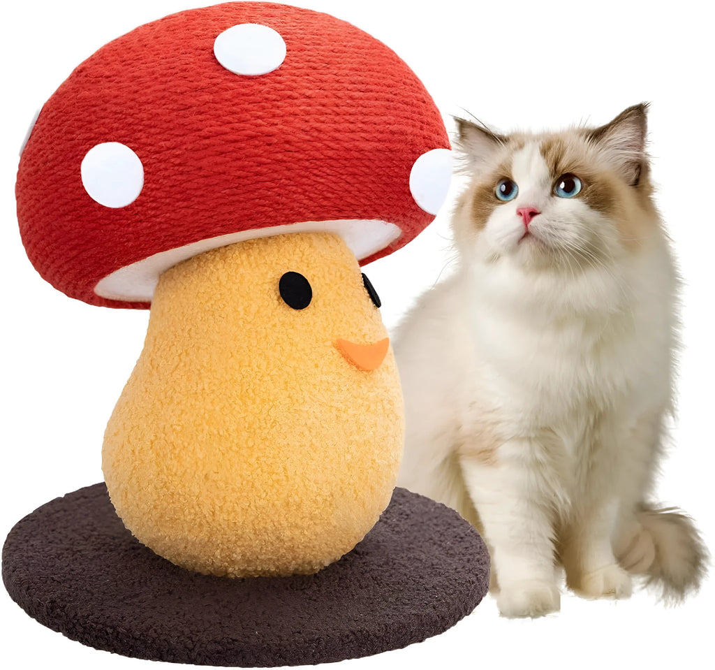 Mushroom-shaped cardboard cat scratcher with foldable accordion design for furniture protection