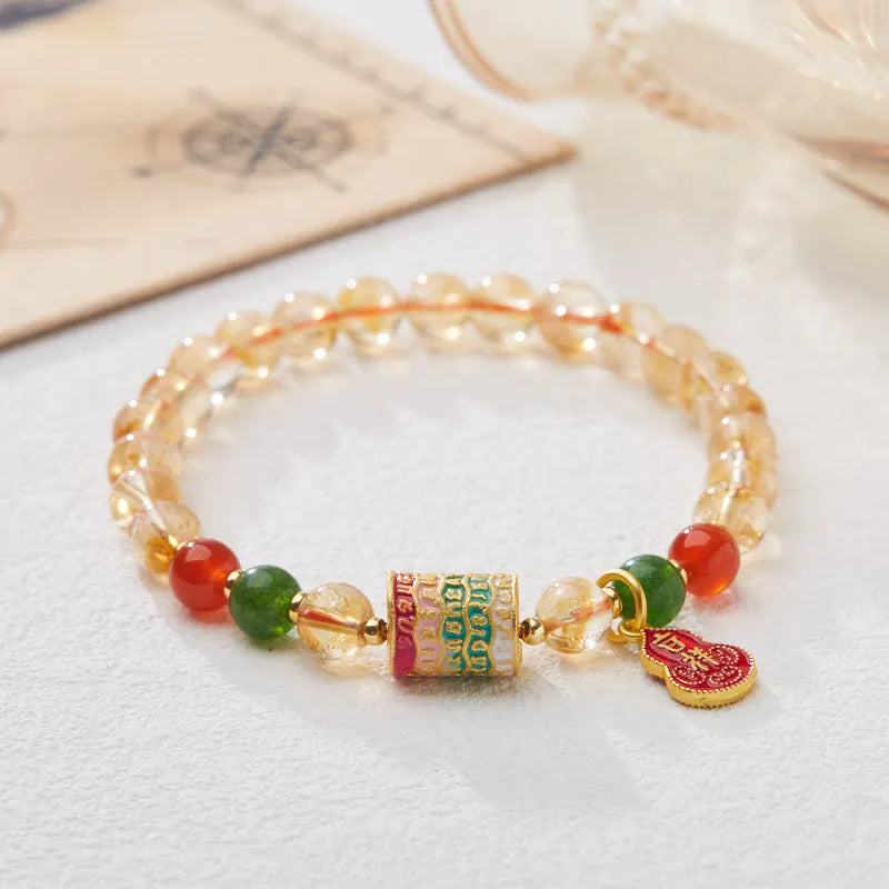Hand-woven citrine five sutra bracelet with 6mm crystal beads