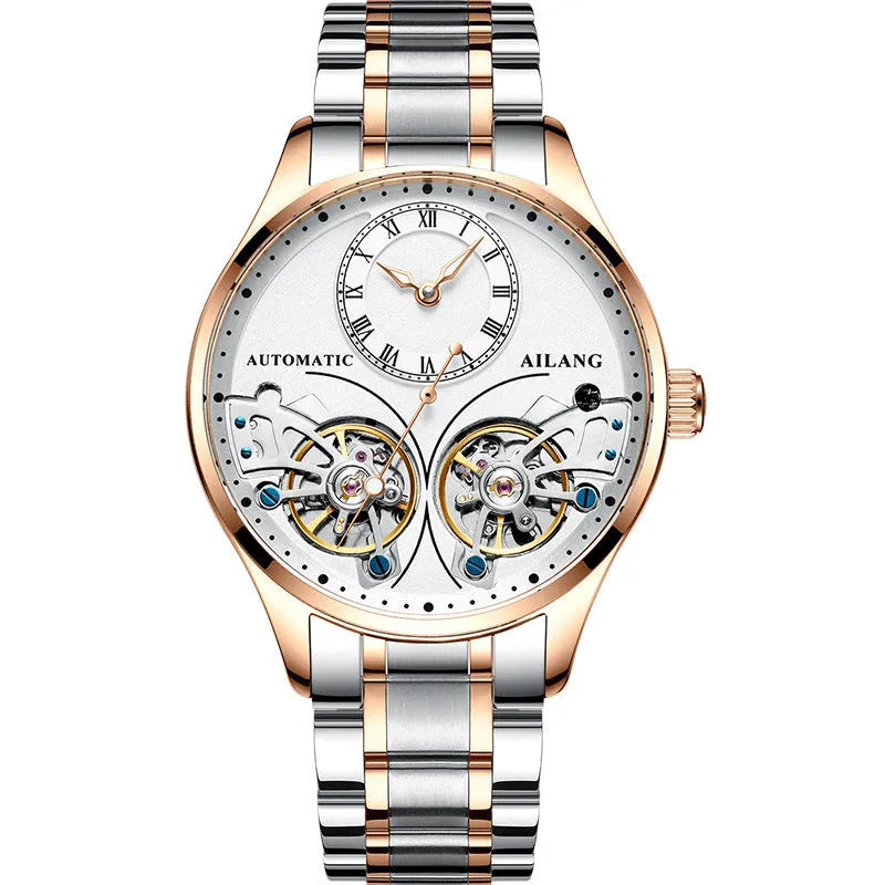 Automatic tourbillon moon phase watch with titanium case and metal face