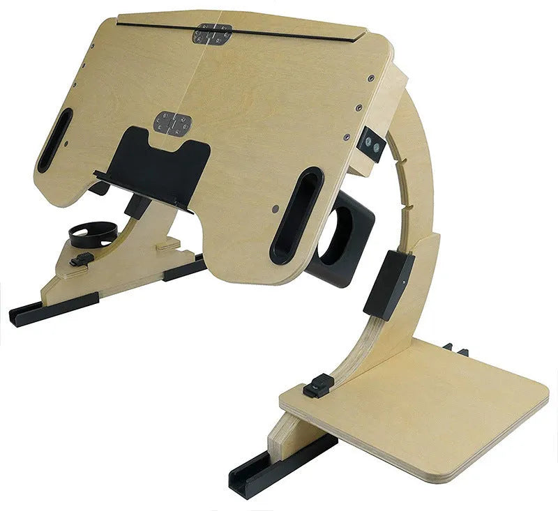 Wooden folding computer desk on bed with adjustable angle in white maple colour