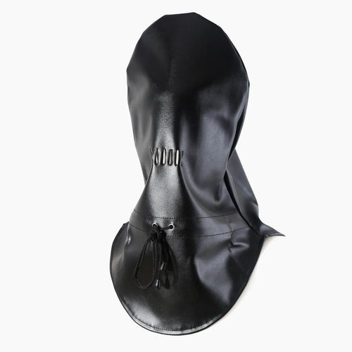 Black leather BDSM mask with adjustable straps for bondage training