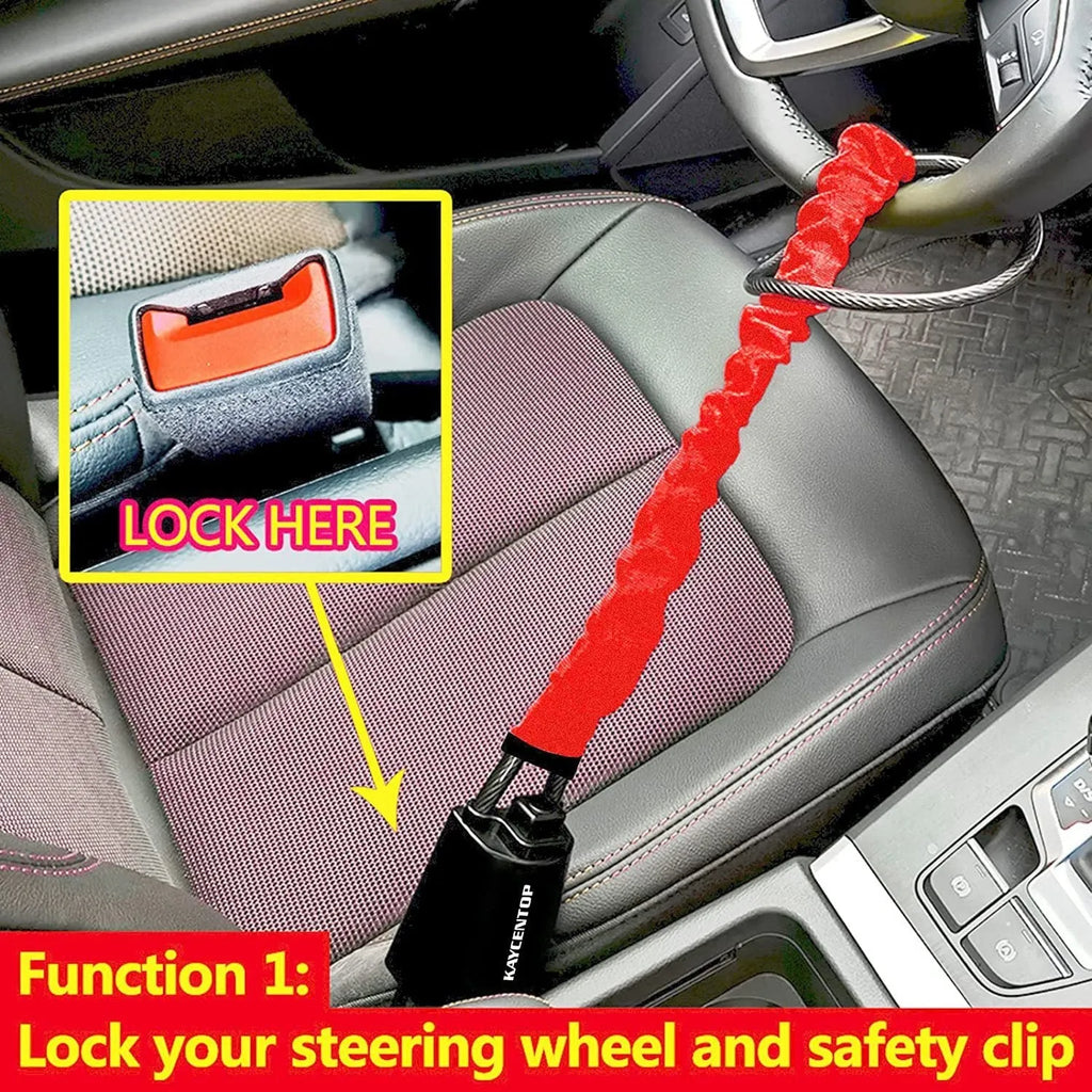 Iron car steering wheel lock with wire rope for General Motors vehicles in red colour