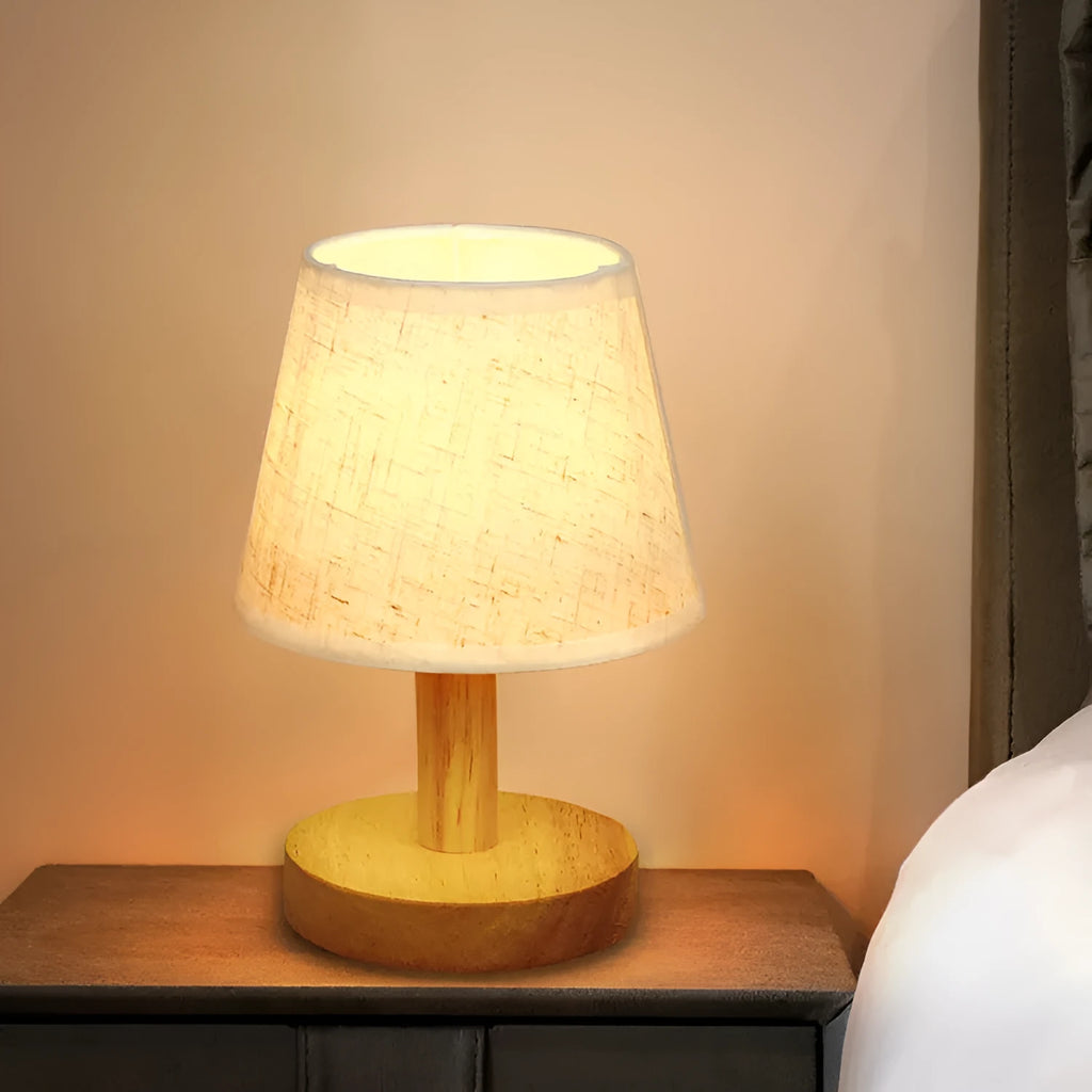 Korean style vintage pleated table lamp with jute linen materials and bamboo holder