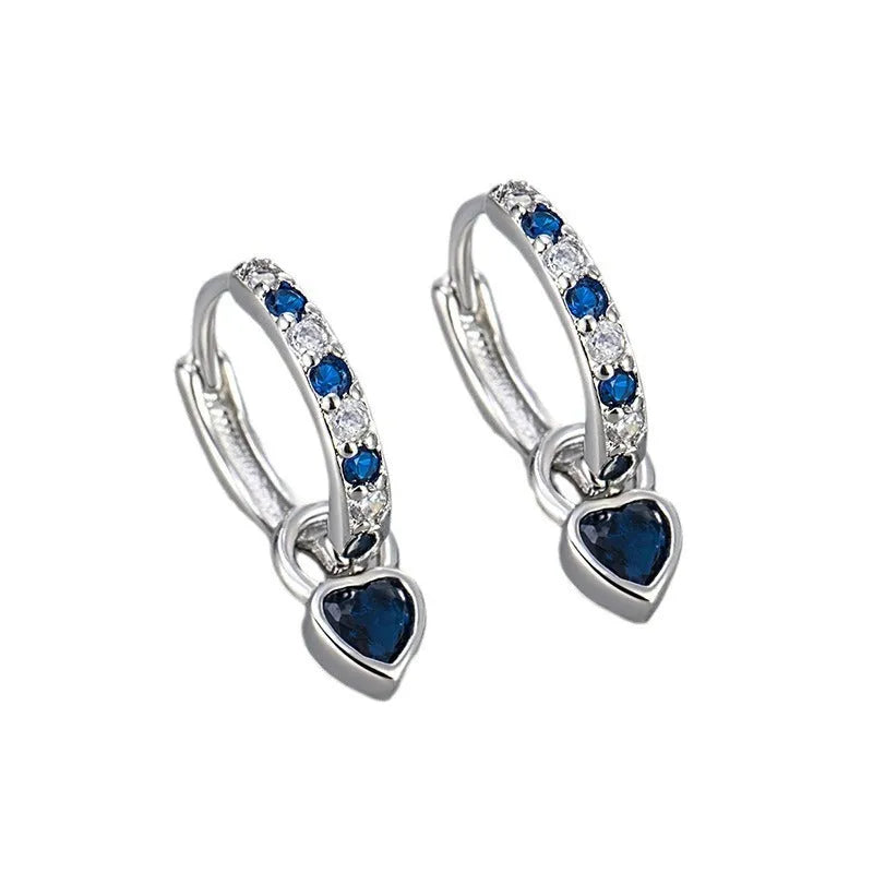 Women's heart drop earrings with coloured gemstone in gold or white gold colour metal