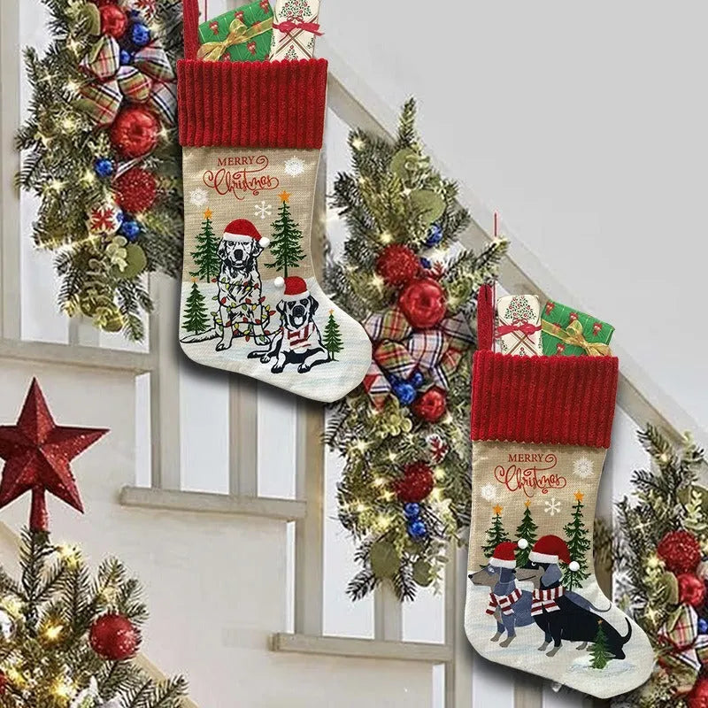 Cloth Christmas tree pendant ornament with pet and gift motifs measuring 46 by 28 centimetres