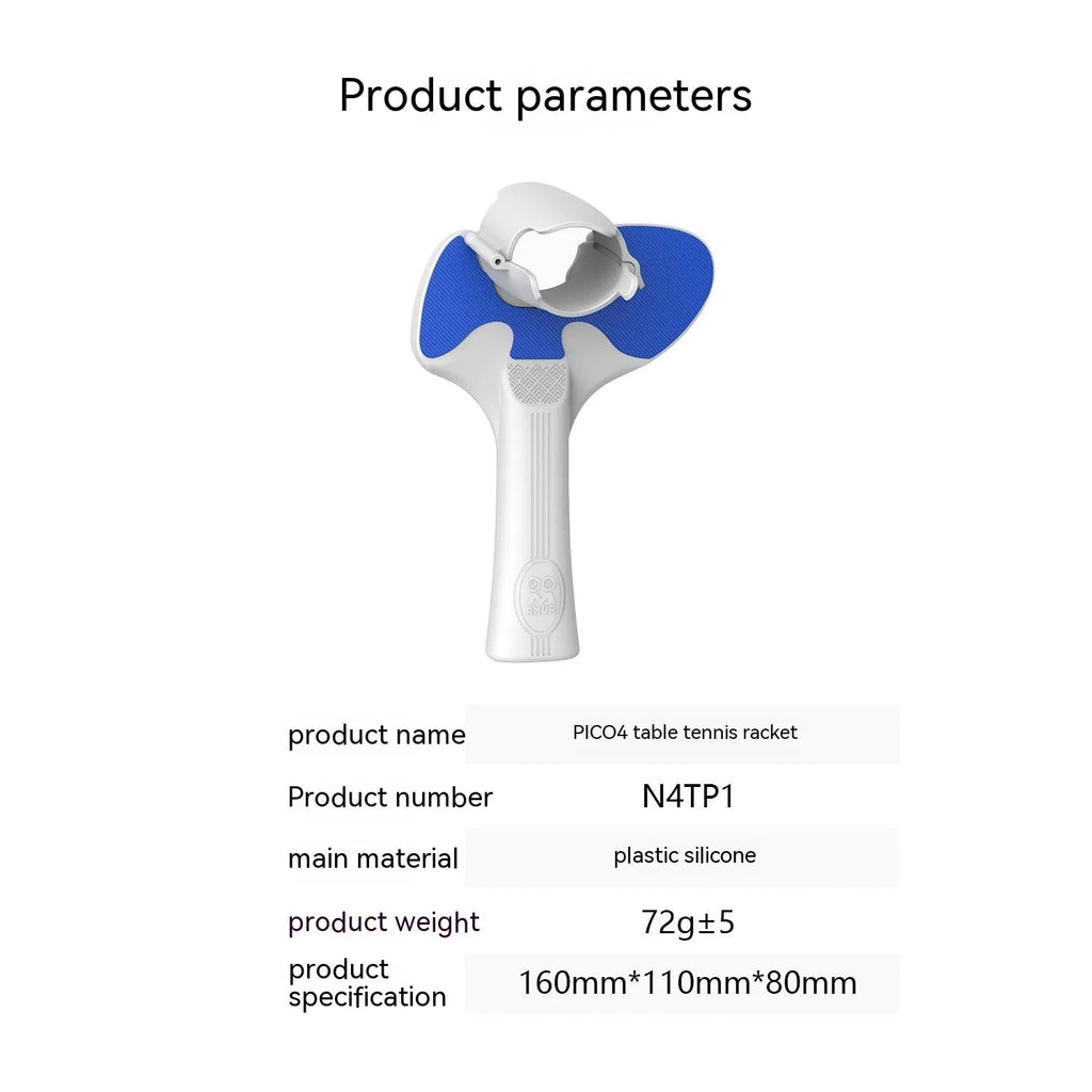 Red and blue plastic silicone table tennis racket grip accessory for Pico 4 VR controller measuring 160x110x80mm
