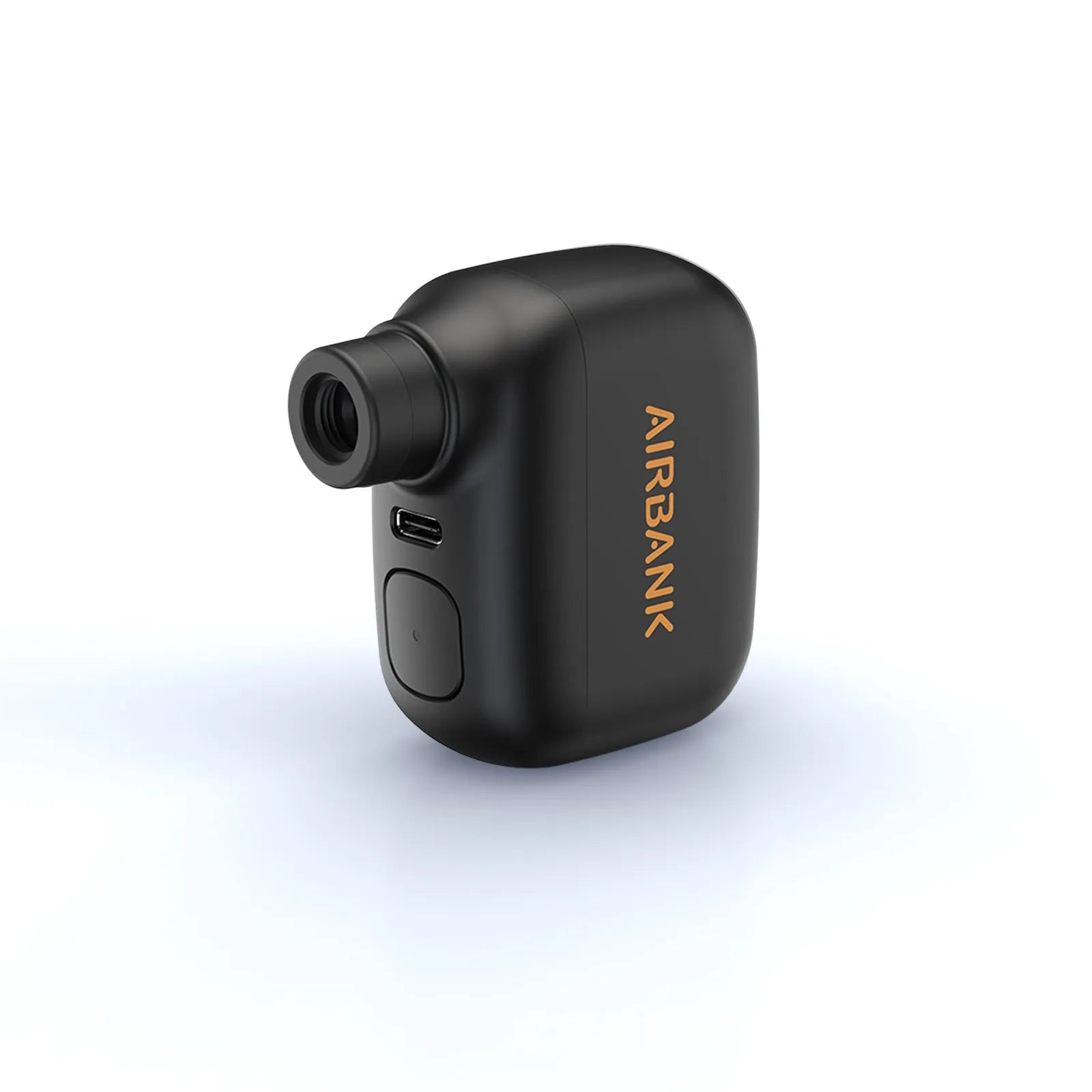 Black AS100 electric bike pump with USB cable and waterproof bag on a white background.