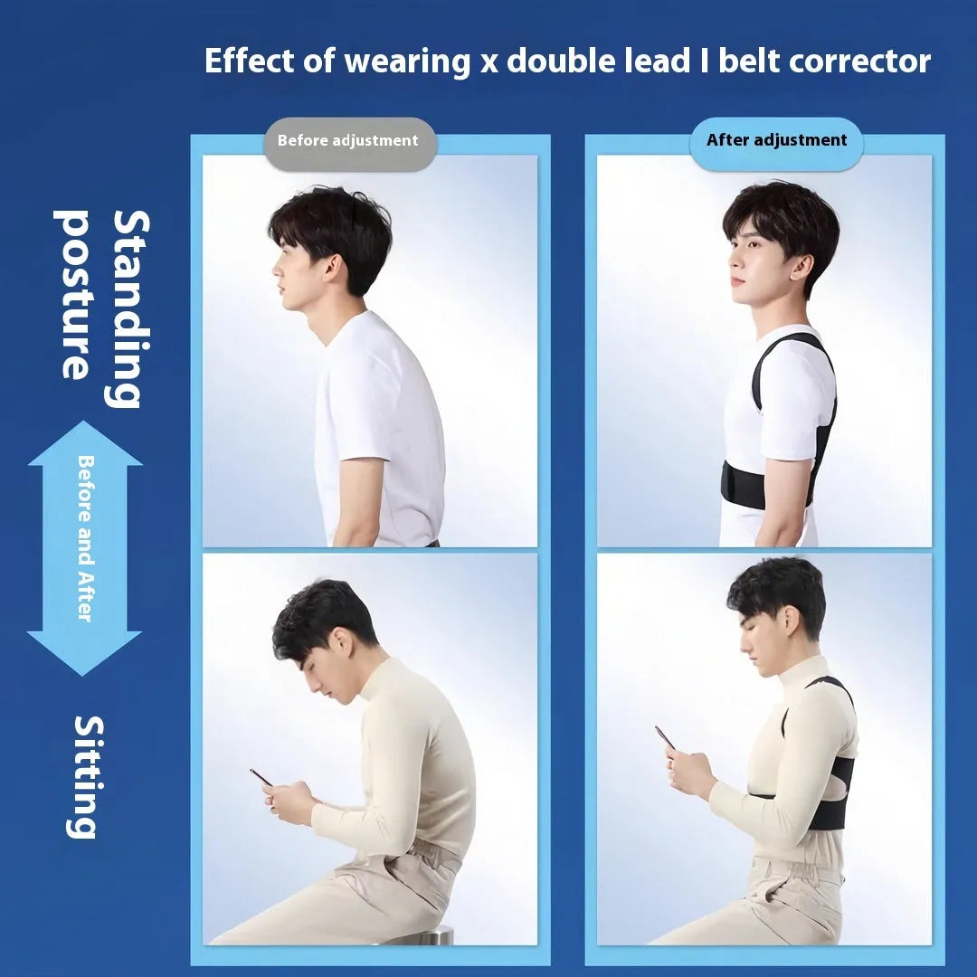 Men's beige O-shaped posture correction belt with one-pull lift mechanism on a mannequin torso