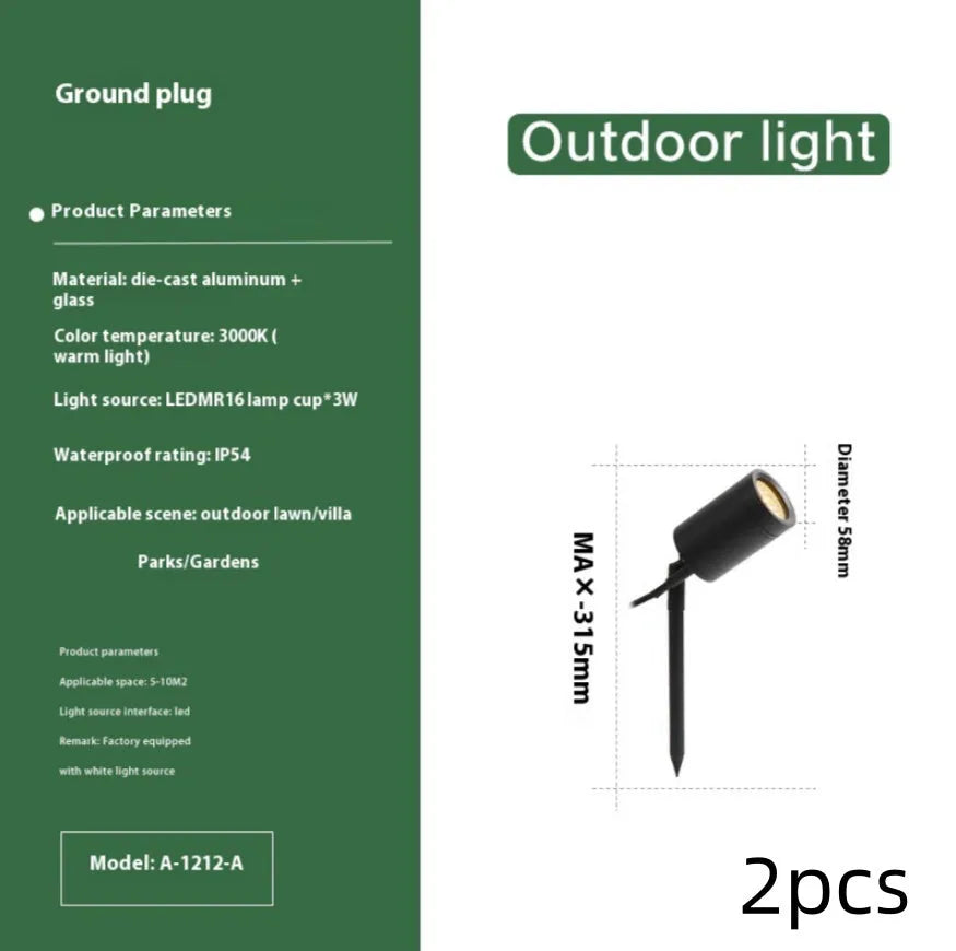 Aluminium outdoor ground lamp with spike base for garden installation featuring IP65 waterproof rating