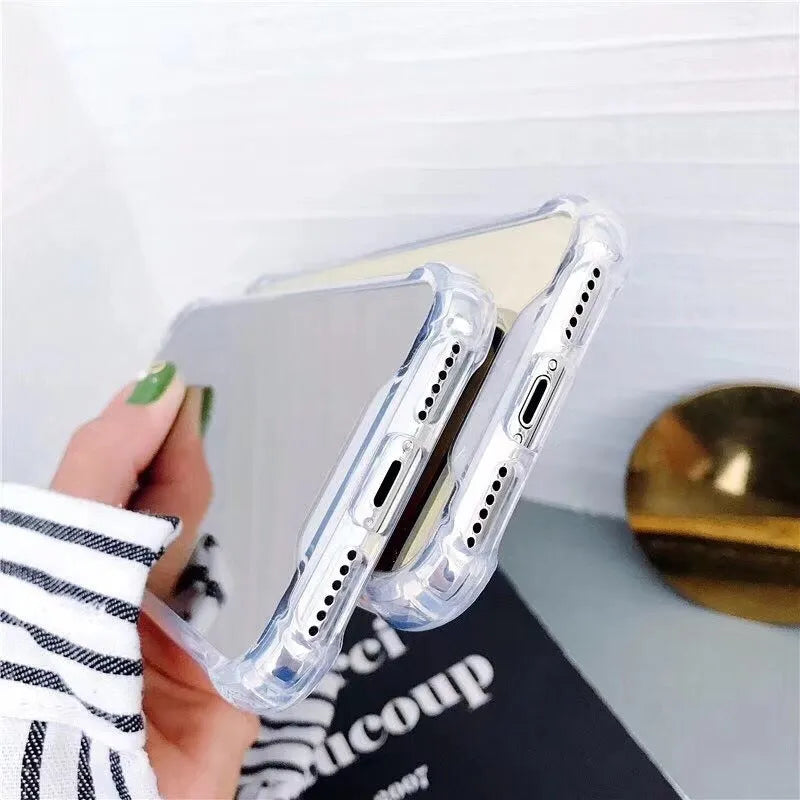 Mirror finish TPU protective case shown on iPhone with colour options displayed.