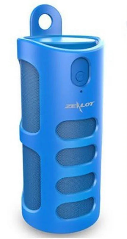 Black, blue, or red Bluetooth wireless speaker with call control buttons and compact rectangular design.