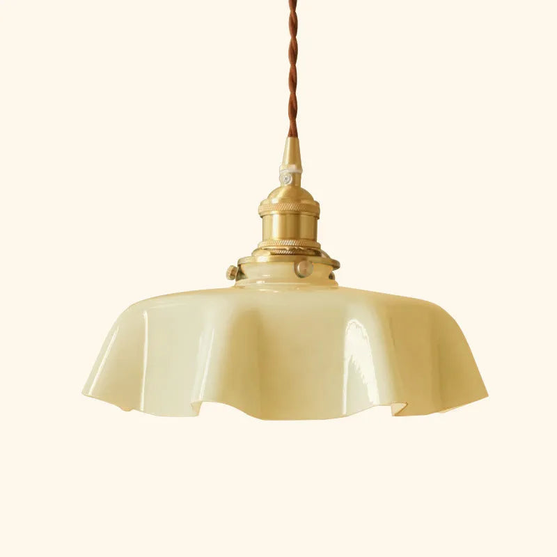 French style glass chandelier with medieval brass flower bud design and adjustable height