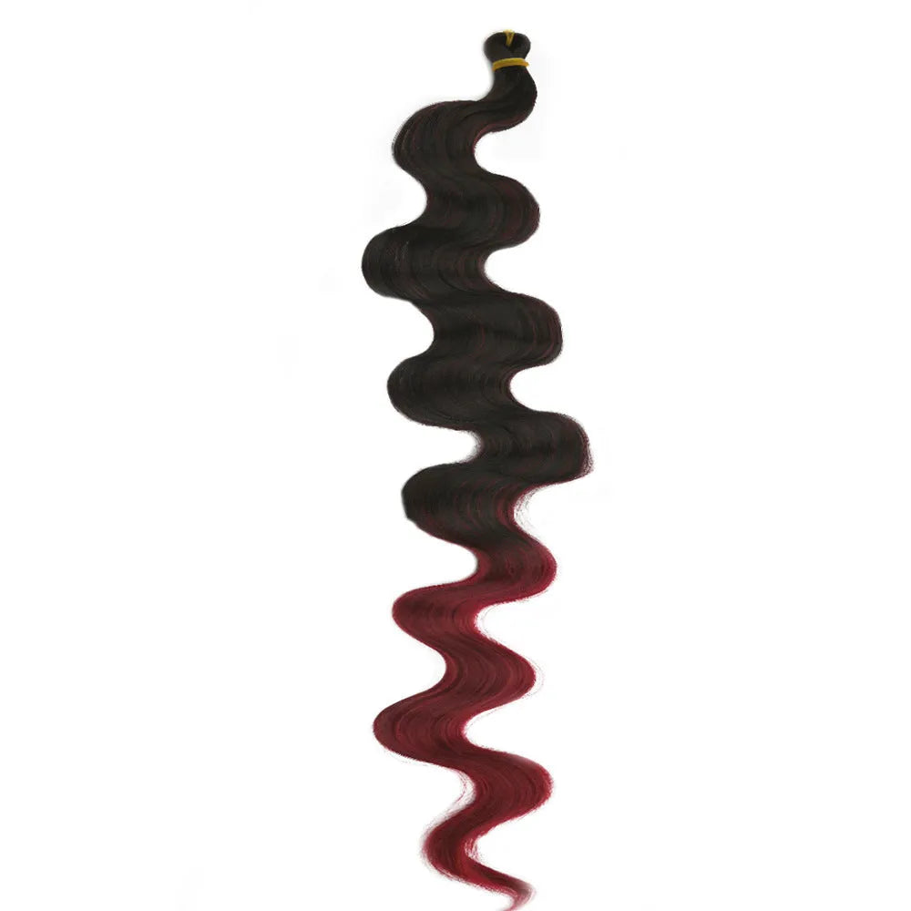 Wine red 24-inch crochet braid hair extensions with big wave texture on display