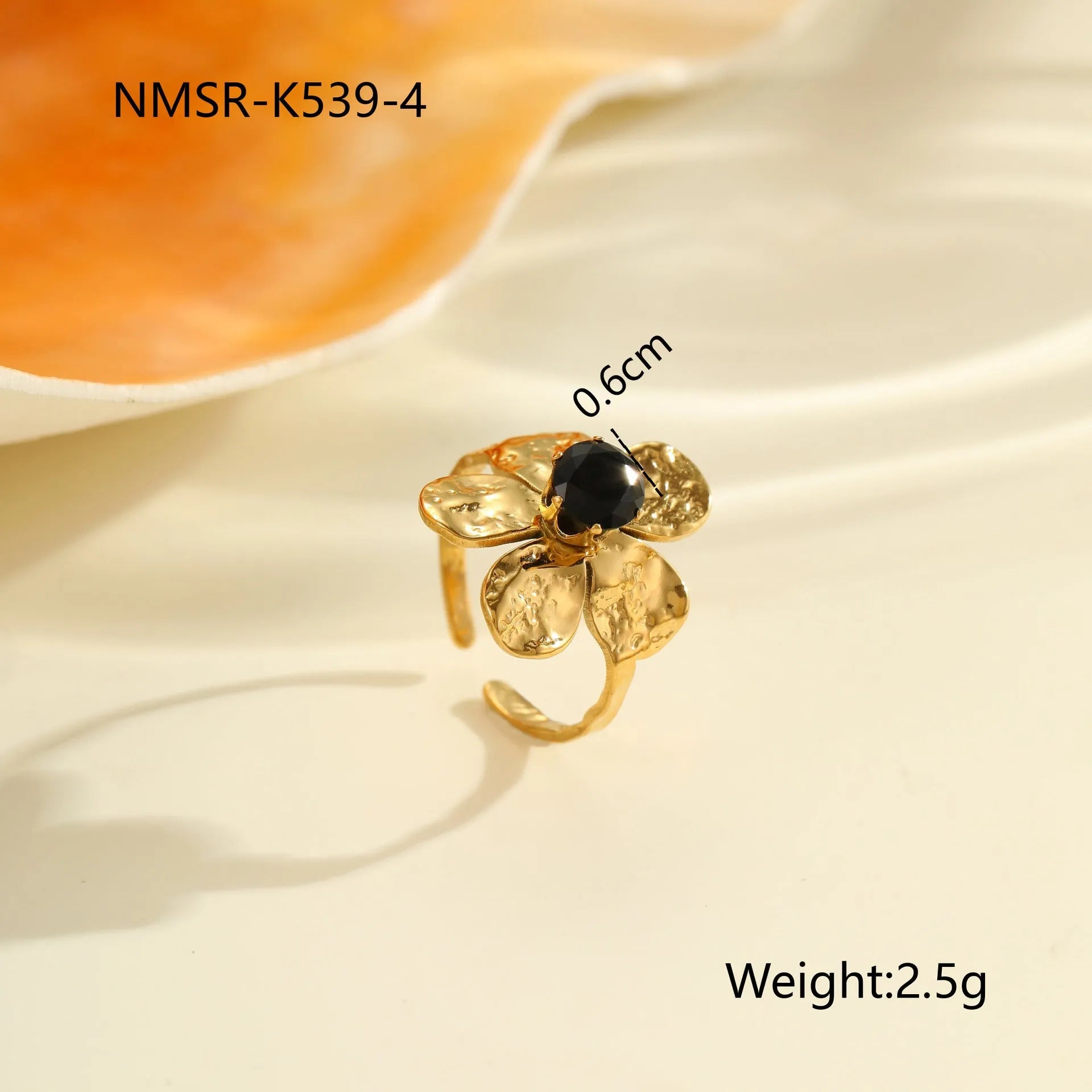 Geometric zircon ring with open mouth adjustable design in stainless steel