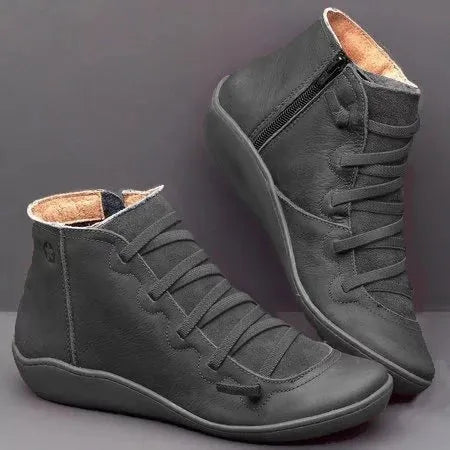 Women's casual flat booties with wedge heel and round toe in multiple colour options