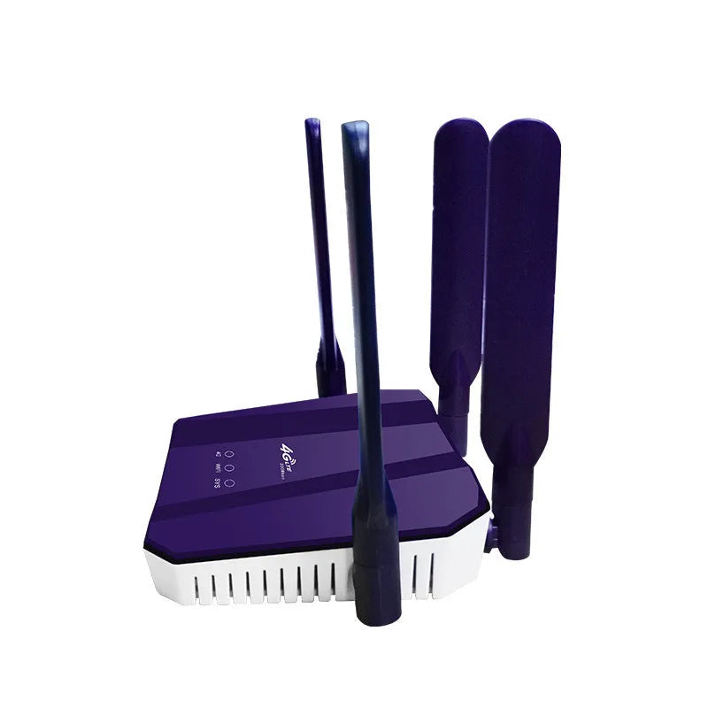 Blue 4G and wired dual-mode internet router with four extended antennas.