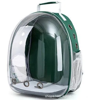 Grey astronaut-style structured cat carrier bag with a side-opening door
