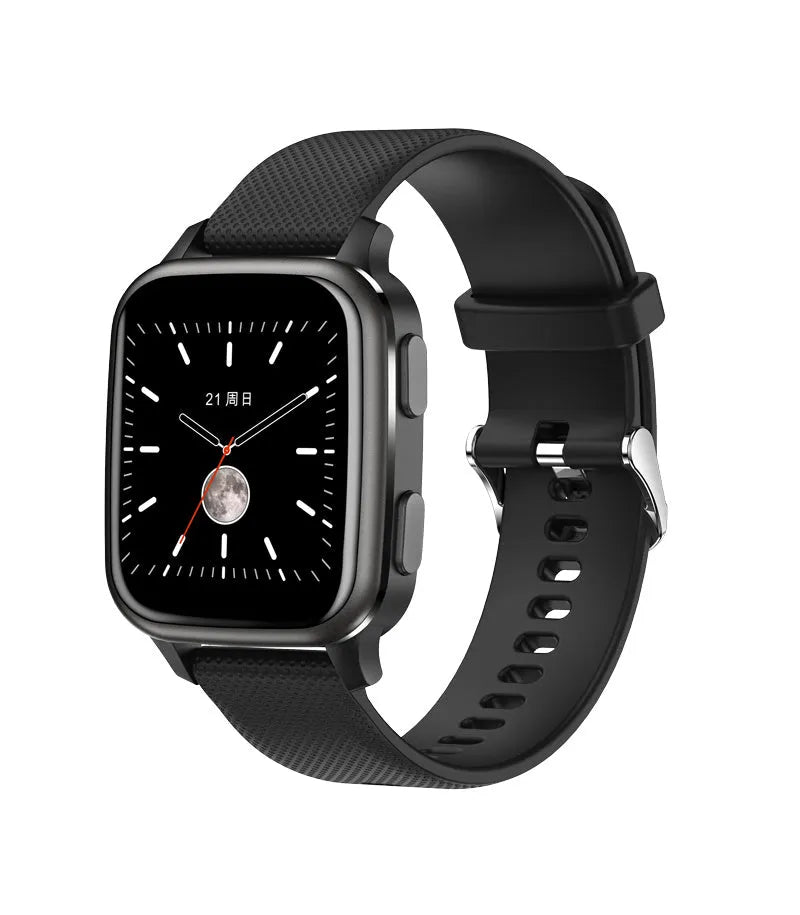 Smart bracelet fitness watch with Bluetooth call function on wrist, shown in black, blue, green, and pink colour options.