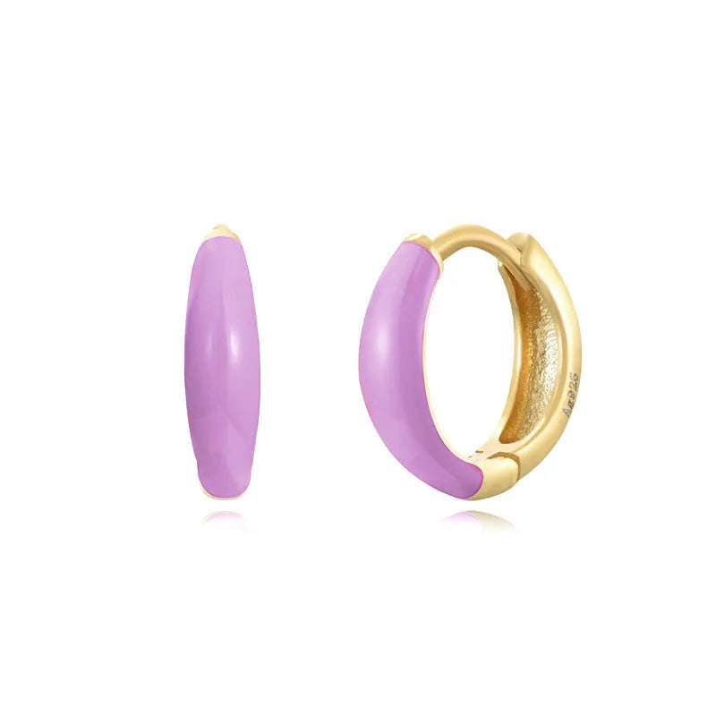 Geometric U-shaped silver earrings with an oval epoxy resin centre in a choice of seven colours.
