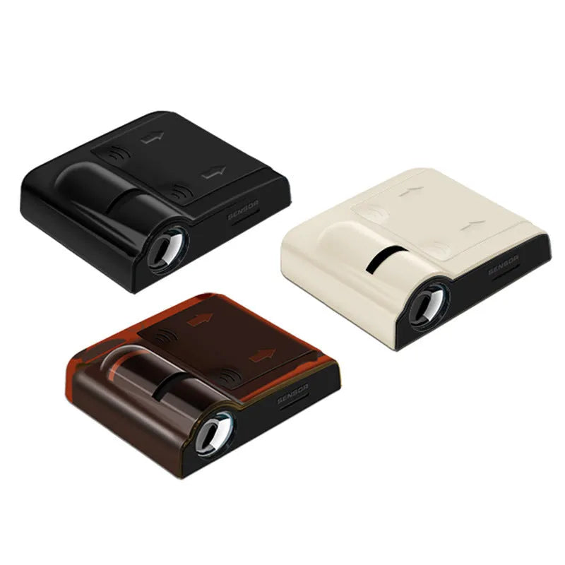 Black and beige car decorative projection radium lamp with ABS plastic shell measuring 6.5cm by 6.3cm