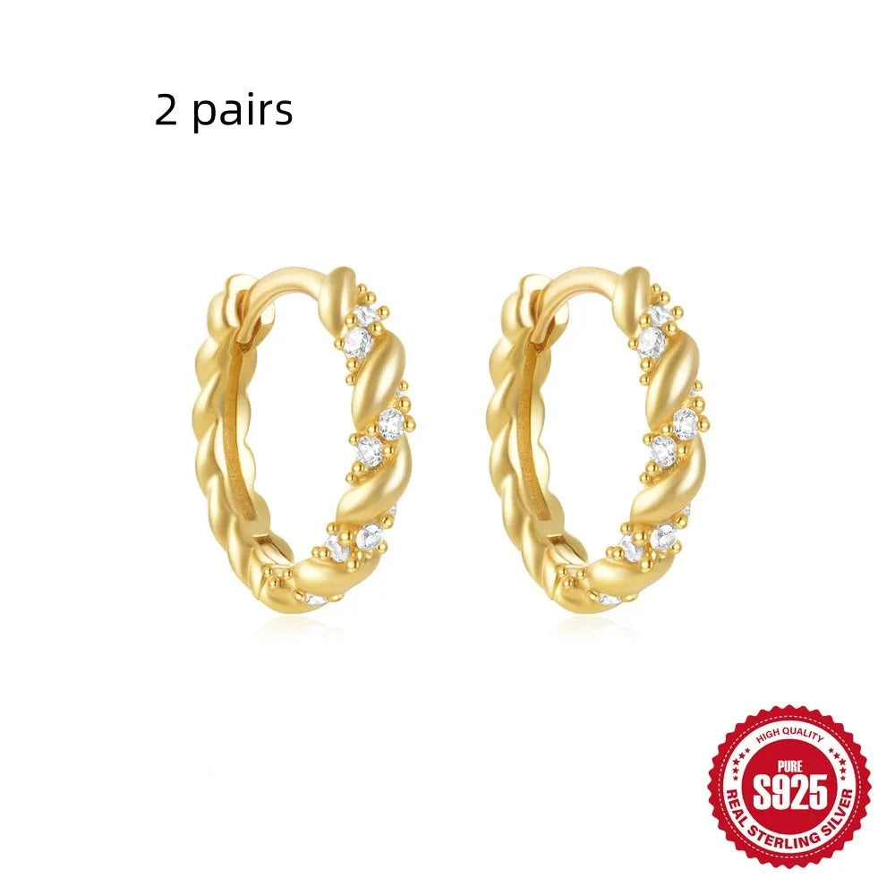 Sterling silver geometric stud earrings with small round diamond accent in gold or silver finish