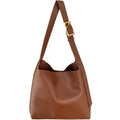 Women's soft PU shoulder bag with swing thread detailing in black ribbon or brown colour options