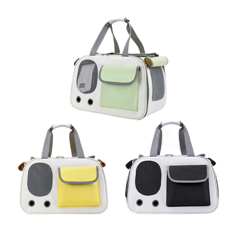 Portable foldable pet carrier bag in canvas material with single shoulder strap