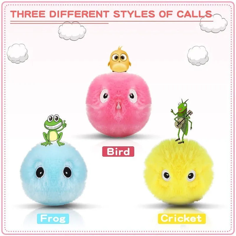Interactive cat toy ball in blue, pink or yellow with sound activation and catnip compartment