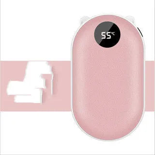 Rechargeable mini hand warmer and power bank in rose gold, local gold, or digital display colours