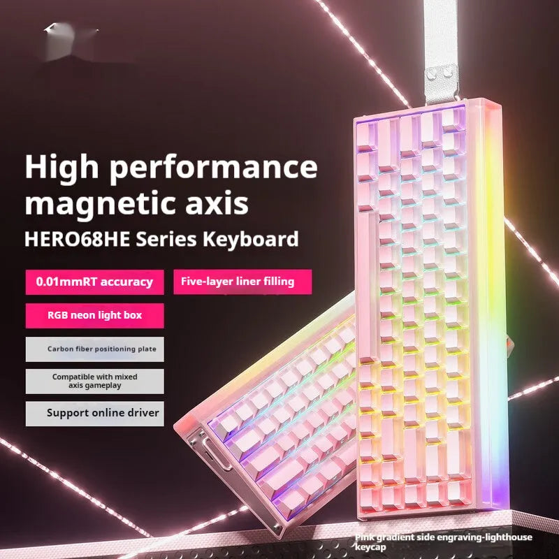 Wired magnetic axis mechanical keyboard with RGB lights in multiple colour and style options.