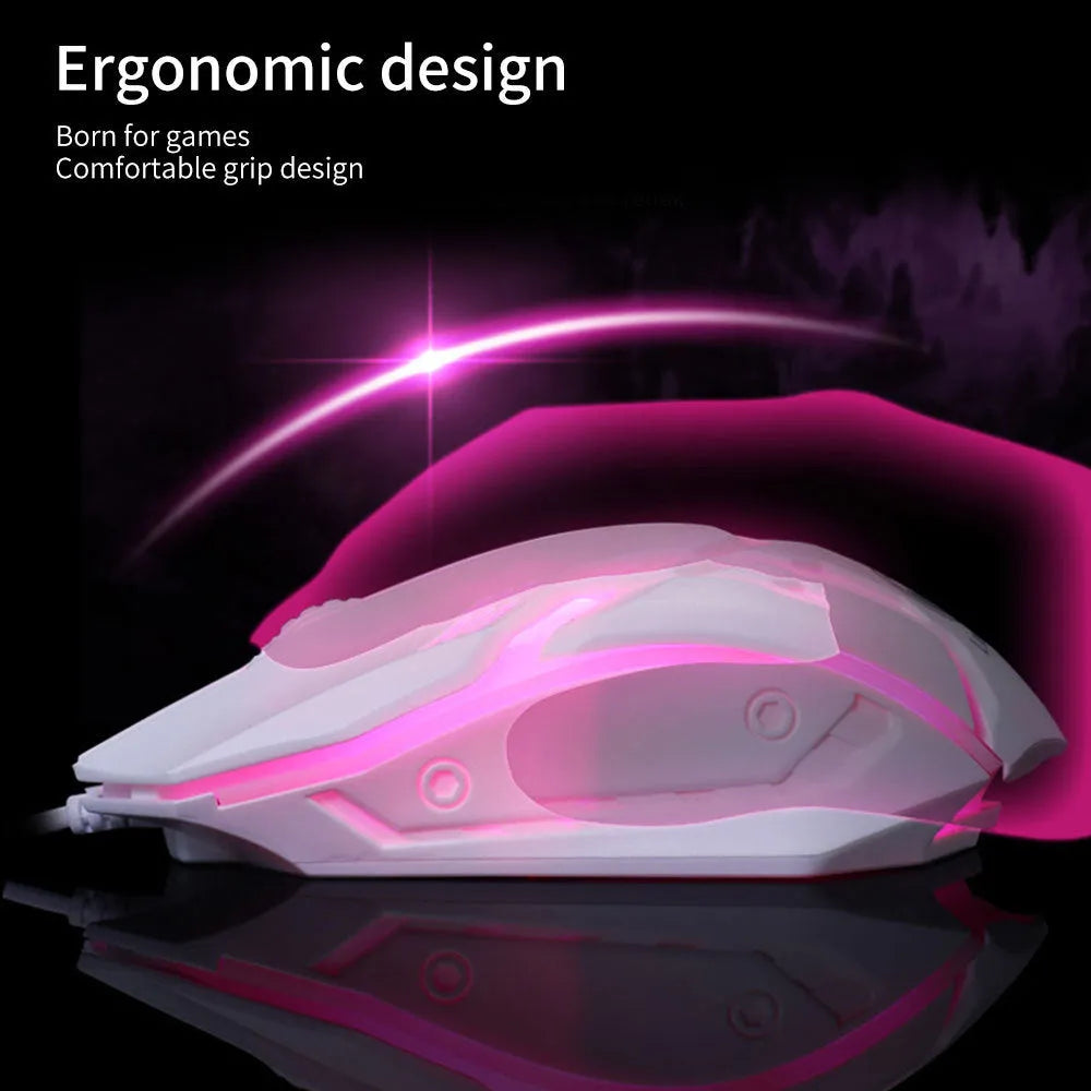 Wired USB computer mouse with luminous glow lighting in black or white design