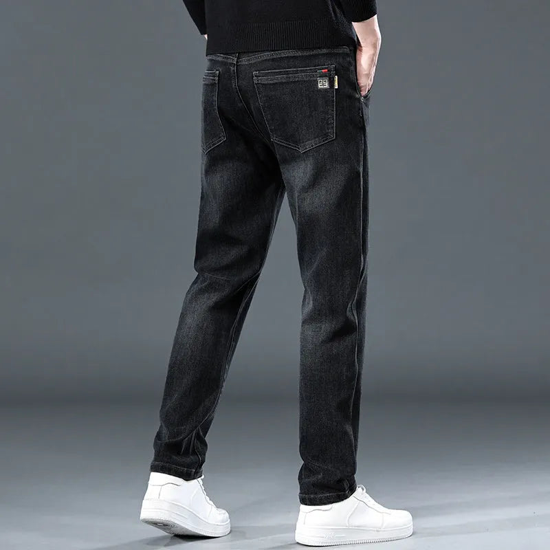 Slim straight casual trousers in blue grey colour with micro elasticity fabric for summer street fashion wear