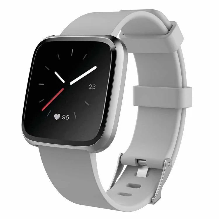 Fitbit Versa Lite TPE replacement watch strap showing colour options and sizing measurements
